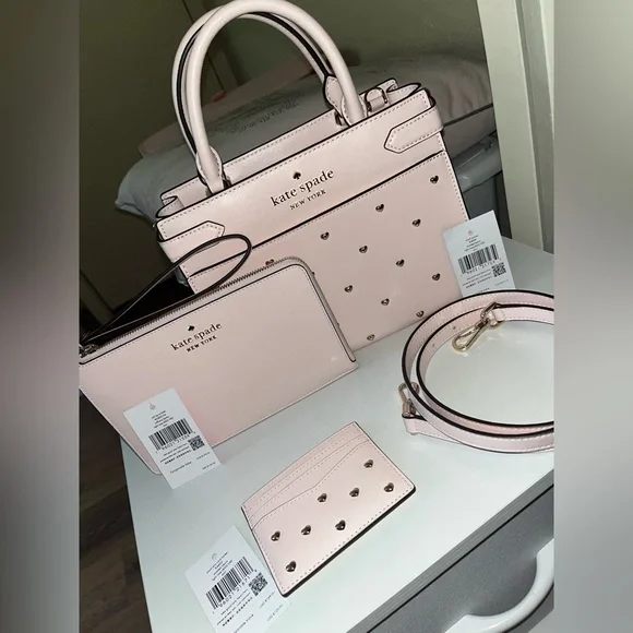 Kate Space Staci Heart Studded Satchel Bag with Cardholder and Wristlet - Picture 14 of 16